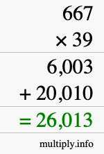 How to calculate 667 times 39 using long multiplication