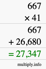 How to calculate 667 times 41 using long multiplication