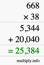 How to calculate 668 times 38 using long multiplication