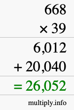 How to calculate 668 times 39 using long multiplication