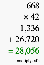 How to calculate 668 times 42 using long multiplication