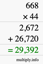 How to calculate 668 times 44 using long multiplication