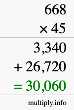 How to calculate 668 times 45 using long multiplication
