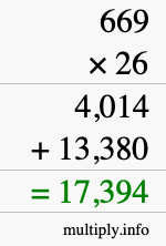 How to calculate 669 times 26 using long multiplication