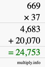 How to calculate 669 times 37 using long multiplication