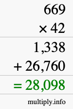 How to calculate 669 times 42 using long multiplication