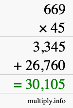 How to calculate 669 times 45 using long multiplication
