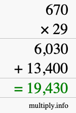 How to calculate 670 times 29 using long multiplication