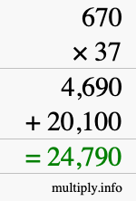 How to calculate 670 times 37 using long multiplication