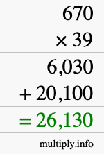 How to calculate 670 times 39 using long multiplication