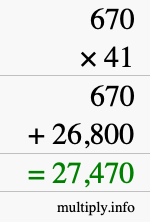 How to calculate 670 times 41 using long multiplication