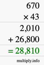 How to calculate 670 times 43 using long multiplication