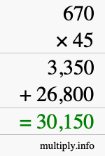 How to calculate 670 times 45 using long multiplication