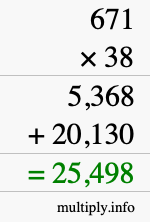 How to calculate 671 times 38 using long multiplication