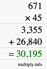 How to calculate 671 times 45 using long multiplication