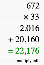 How to calculate 672 times 33 using long multiplication
