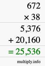 How to calculate 672 times 38 using long multiplication