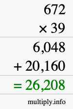 How to calculate 672 times 39 using long multiplication
