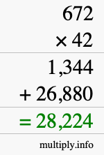 How to calculate 672 times 42 using long multiplication