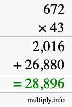 How to calculate 672 times 43 using long multiplication