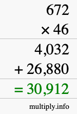 How to calculate 672 times 46 using long multiplication