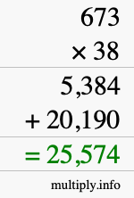 How to calculate 673 times 38 using long multiplication