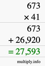 How to calculate 673 times 41 using long multiplication