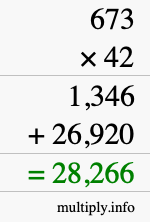 How to calculate 673 times 42 using long multiplication