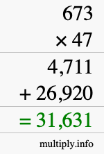 How to calculate 673 times 47 using long multiplication