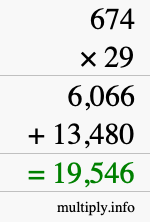 How to calculate 674 times 29 using long multiplication