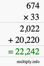 How to calculate 674 times 33 using long multiplication