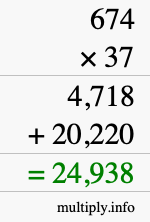How to calculate 674 times 37 using long multiplication