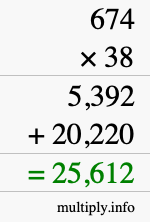 How to calculate 674 times 38 using long multiplication