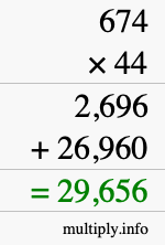 How to calculate 674 times 44 using long multiplication
