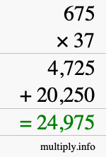 How to calculate 675 times 37 using long multiplication