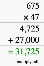 How to calculate 675 times 47 using long multiplication