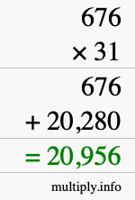 How to calculate 676 times 31 using long multiplication