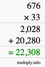 How to calculate 676 times 33 using long multiplication