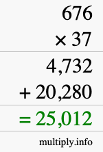 How to calculate 676 times 37 using long multiplication