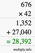 How to calculate 676 times 42 using long multiplication