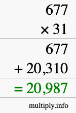 How to calculate 677 times 31 using long multiplication