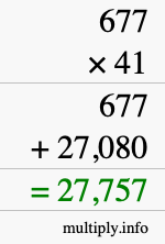 How to calculate 677 times 41 using long multiplication