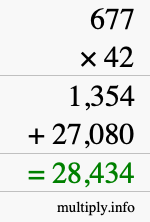 How to calculate 677 times 42 using long multiplication