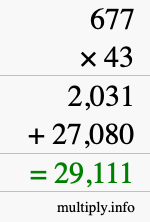 How to calculate 677 times 43 using long multiplication