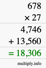 How to calculate 678 times 27 using long multiplication