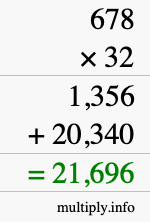How to calculate 678 times 32 using long multiplication