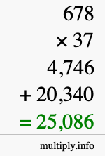 How to calculate 678 times 37 using long multiplication