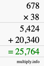 How to calculate 678 times 38 using long multiplication