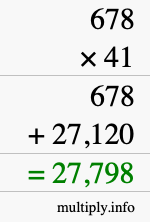 How to calculate 678 times 41 using long multiplication