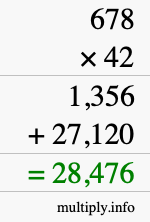 How to calculate 678 times 42 using long multiplication
